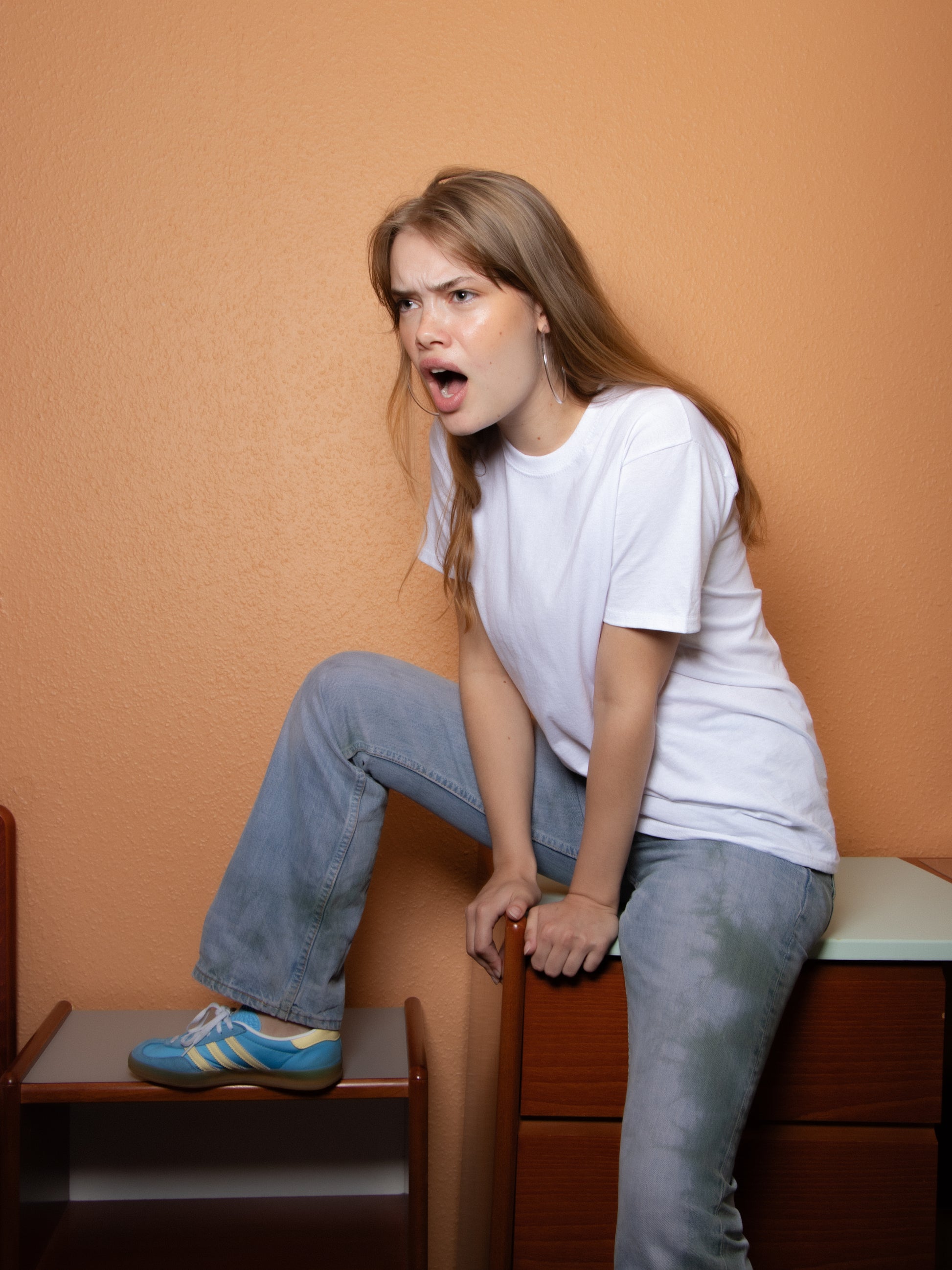 Mathilde er 167 cm høj og bruger størrelse M. | hvid