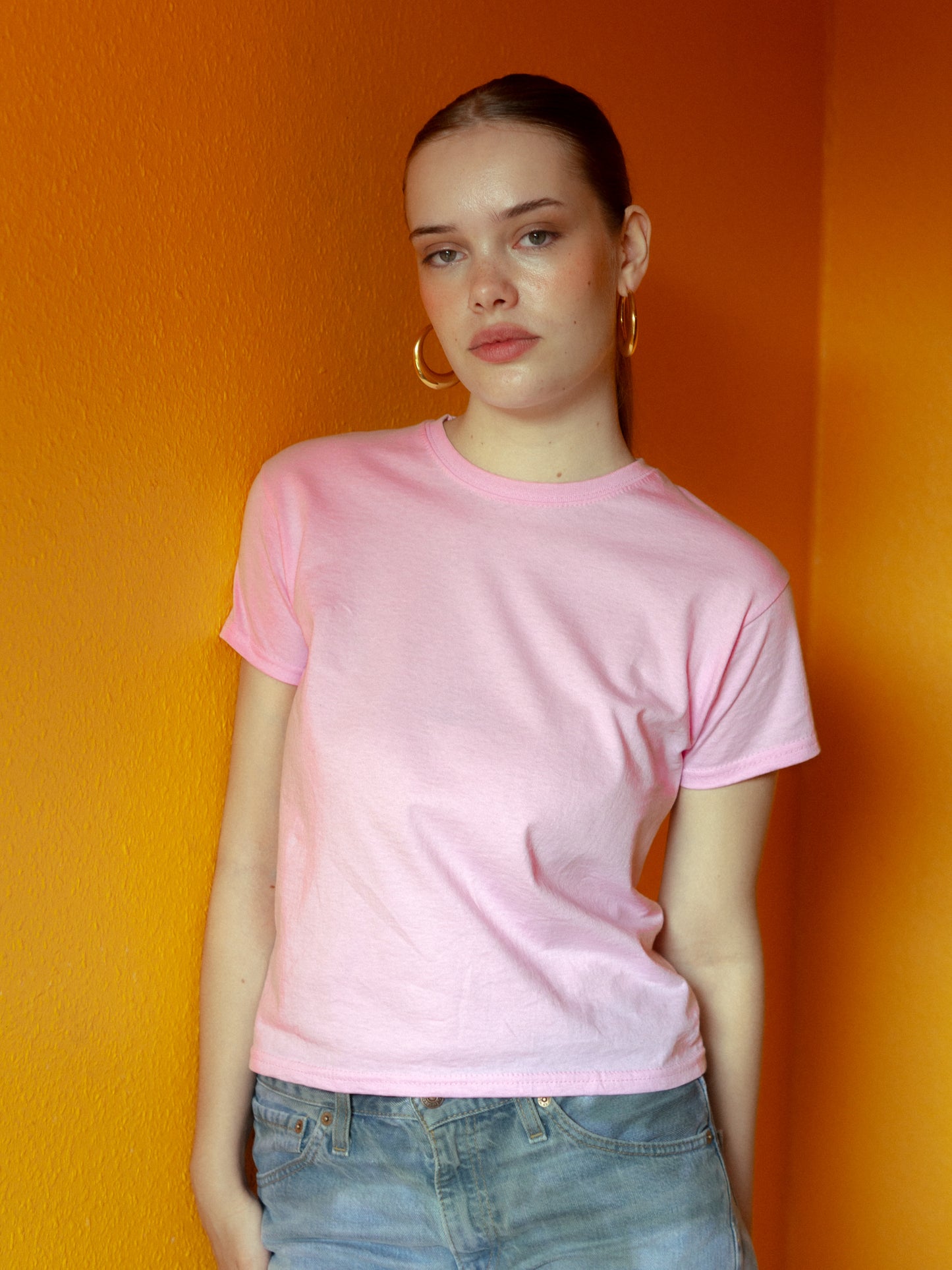 Mathilde er 167 cm høj og bruger størrelse S. | lyserød