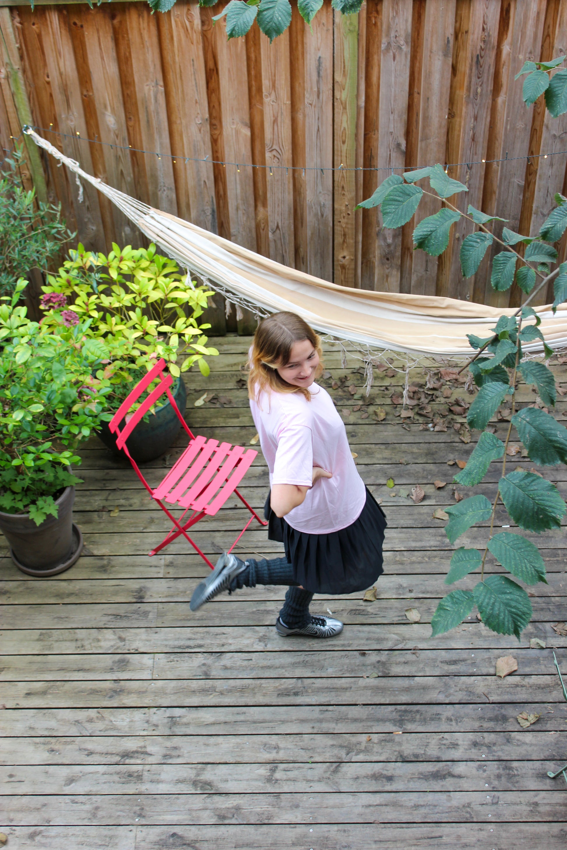 Alberte er 176 cm høj og bruger størrelse L.