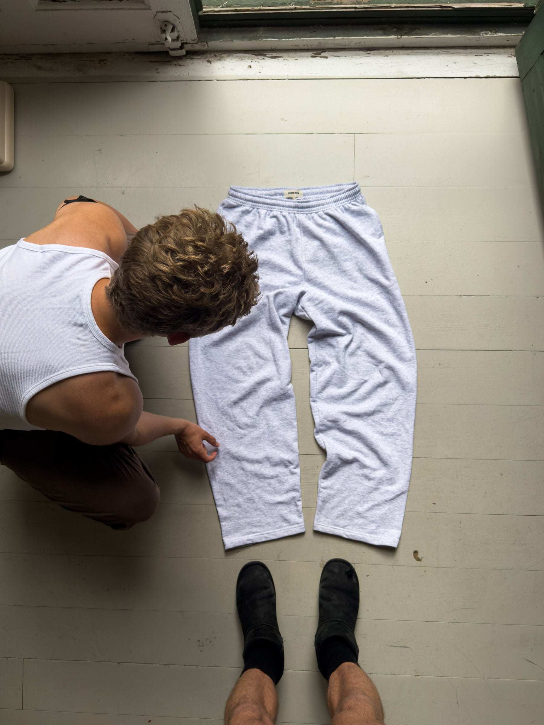 Grå joggingbukser uden elastik. Kh Boom | uden grå