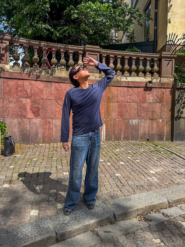 Kem er 185 cm høj og bruger størrelse L. | mørkeblå