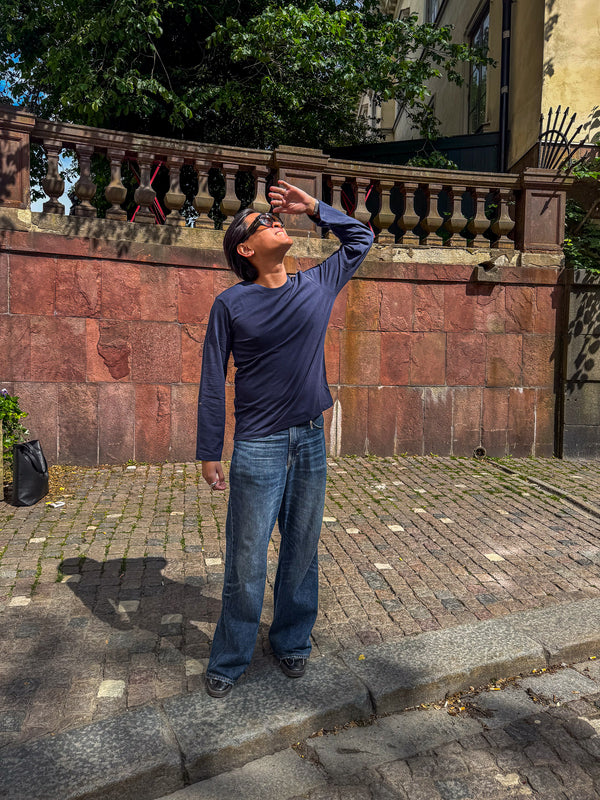 Kem er 180 cm høj og bruger størrelse L. | mørkeblå