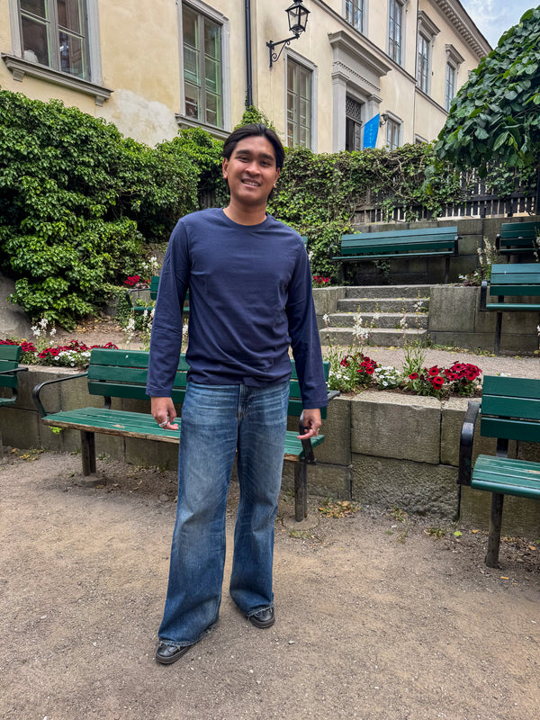 Kem er 180 cm høj og bruger størrelse L. | mørkeblå