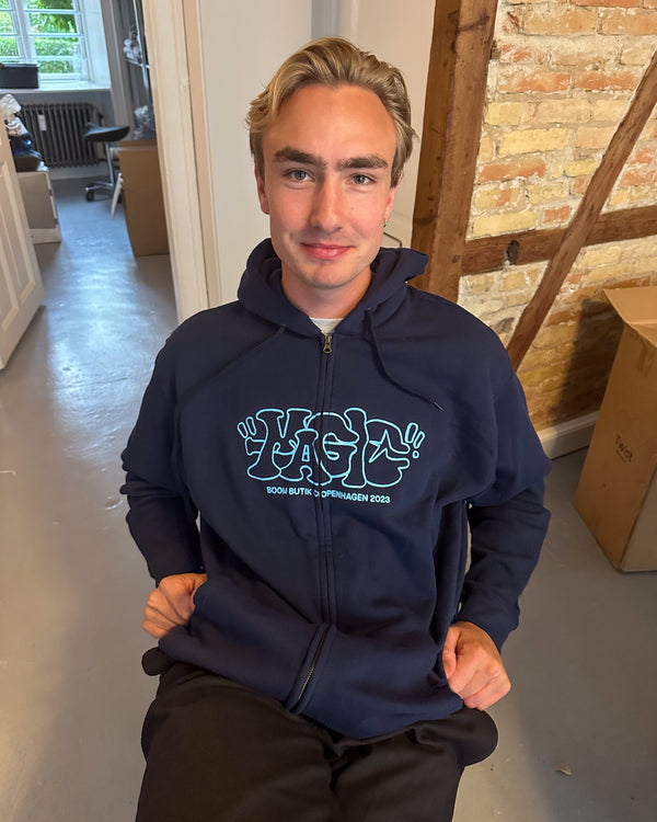 | hoodie med lynlås: lyseblå på mørkeblå